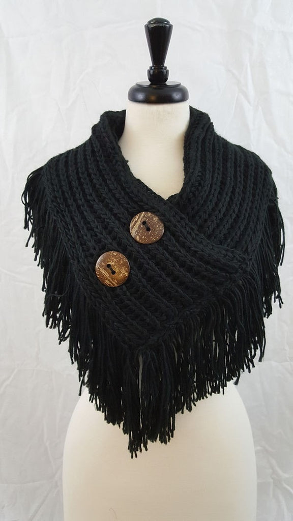 Two button fringed capelet