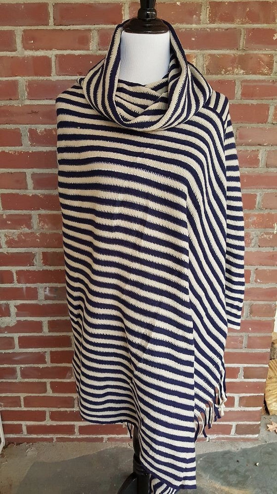 Drape neck striped poncho