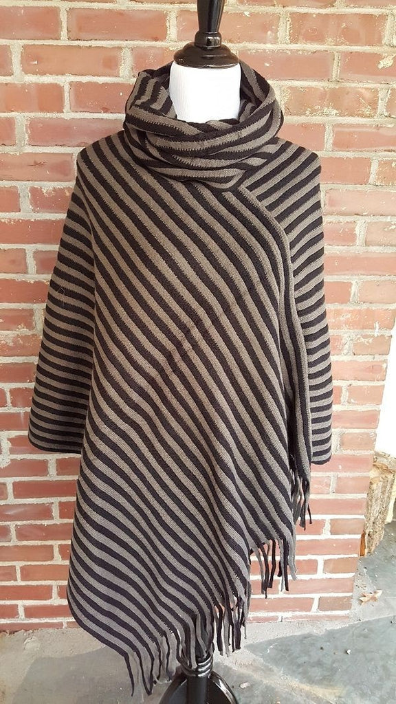 Drape neck striped poncho