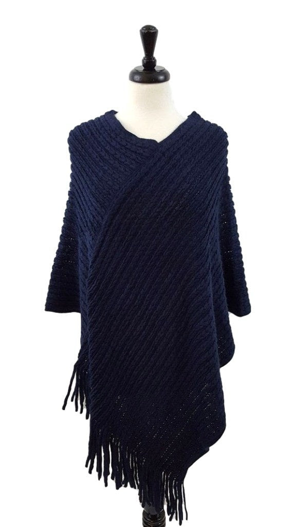 V-neck knit poncho