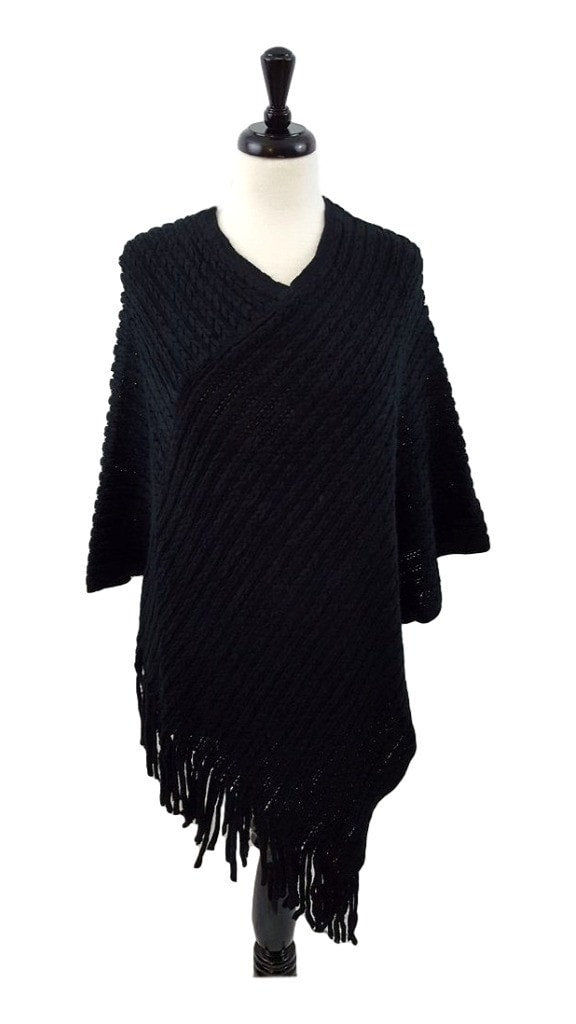 V-neck knit poncho