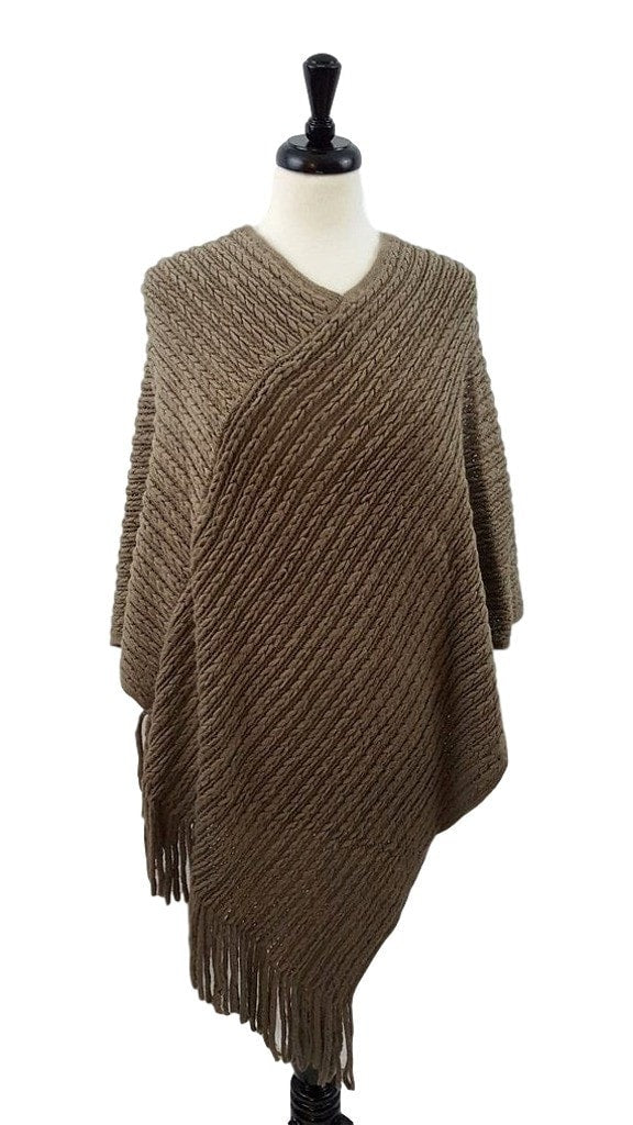 V-neck knit poncho