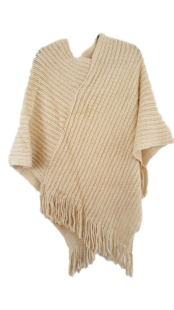 V-neck knit poncho