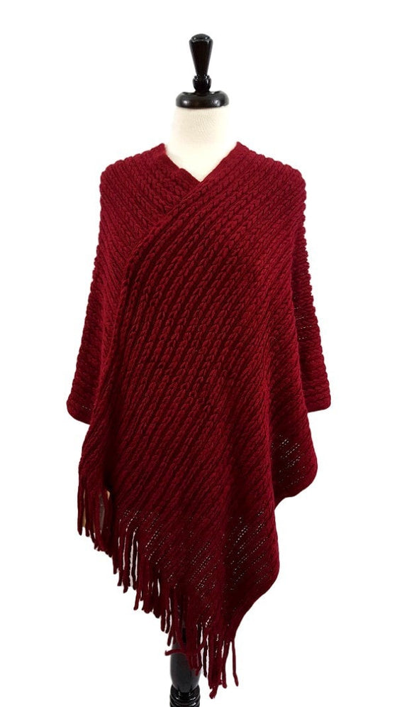 V-neck knit poncho