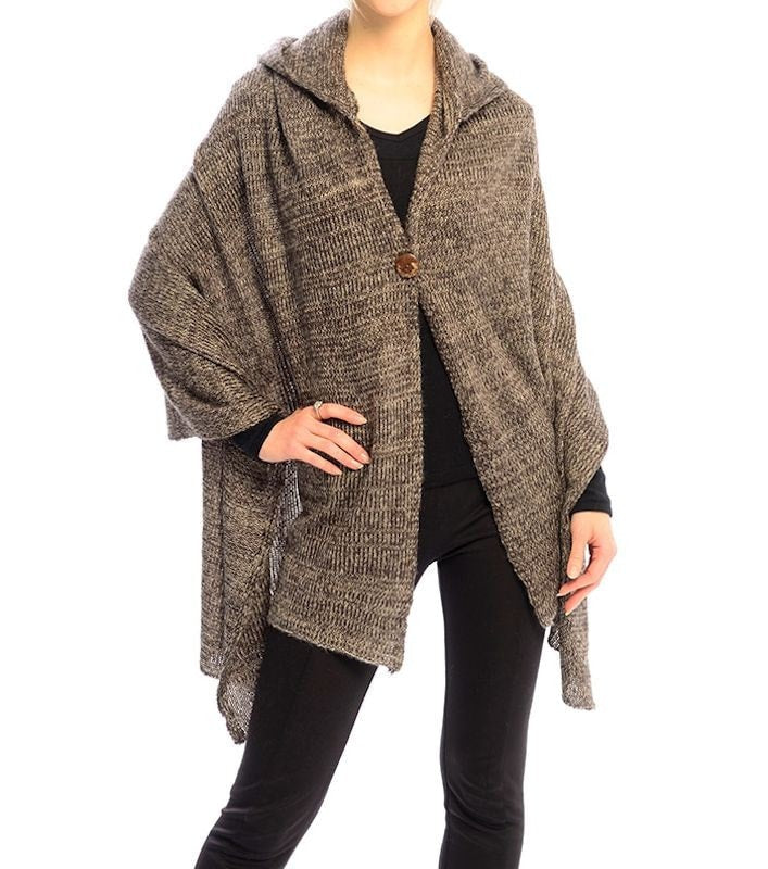 Hooded button poncho